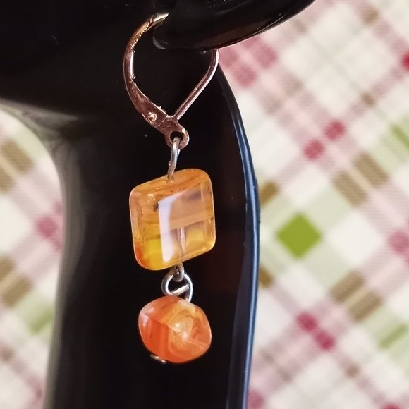 Orange Colorful Glass Bead Stone Dangle Earrings Handmade Jewelry #37 - Picture 9 of 9